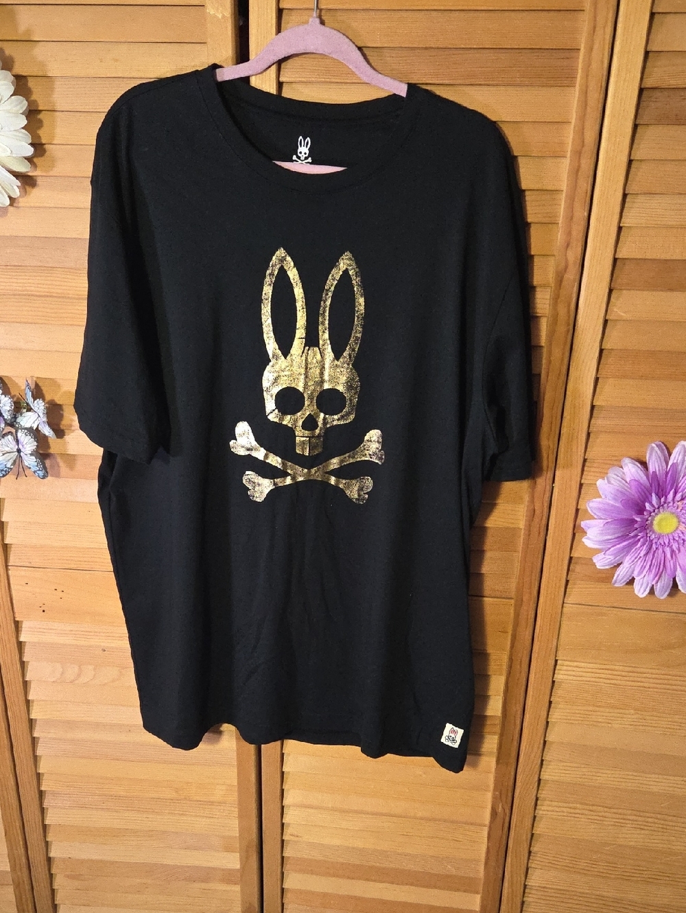 Psycho Bunny Black Short Sleeve Tee with Gold Skull Bunny Graphic